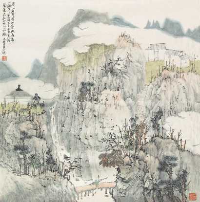 何加林 1999年作 溪山迭雪 镜心